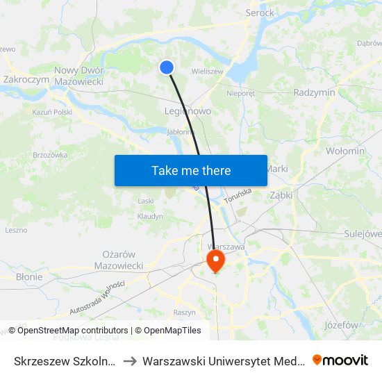 Skrzeszew Szkolna to Warszawski Uniwersytet Medyczny map