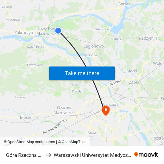 Góra Rzeczna to Warszawski Uniwersytet Medyczny map