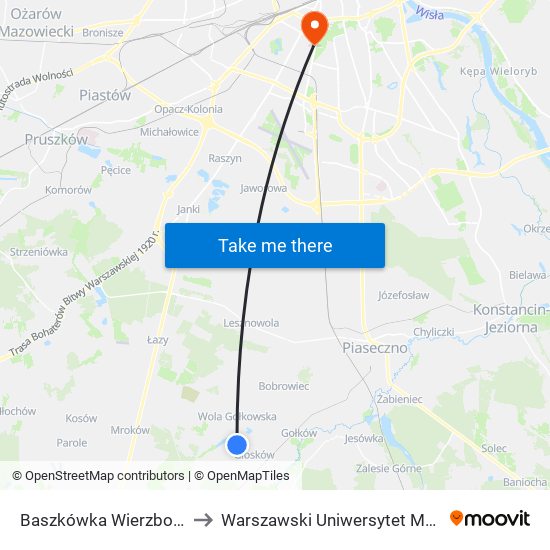 Baszkówka Wierzbowa 02 to Warszawski Uniwersytet Medyczny map