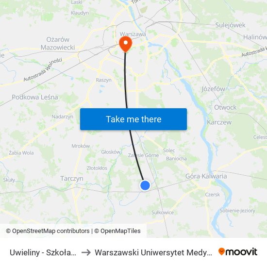 Uwieliny - Szkoła 01 to Warszawski Uniwersytet Medyczny map