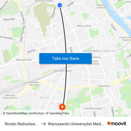 Rondo Radosława 01 to Warszawski Uniwersytet Medyczny map