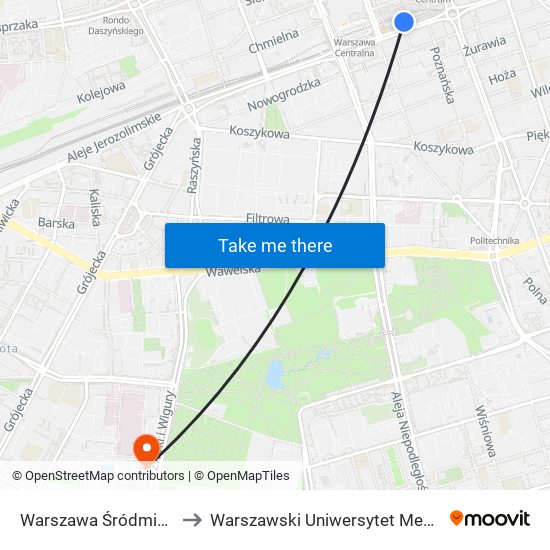 Warszawa Śródmieście to Warszawski Uniwersytet Medyczny map