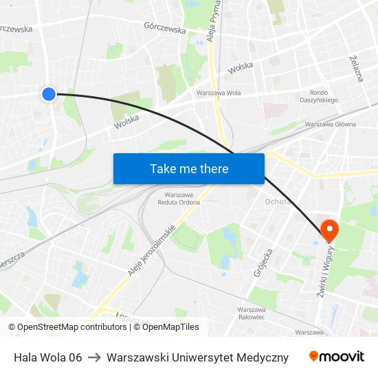 Hala Wola to Warszawski Uniwersytet Medyczny map