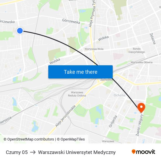 Czumy 05 to Warszawski Uniwersytet Medyczny map