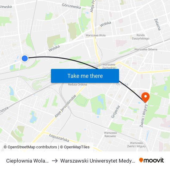 Ciepłownia Wola 07 to Warszawski Uniwersytet Medyczny map