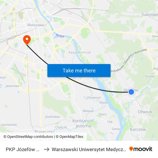 PKP Józefów 01 to Warszawski Uniwersytet Medyczny map