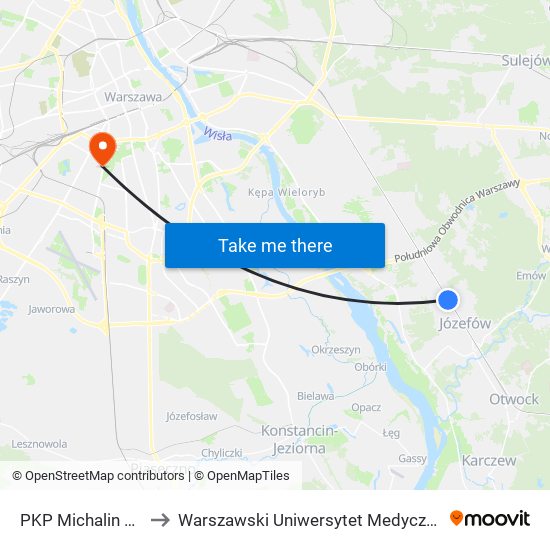 PKP Michalin to Warszawski Uniwersytet Medyczny map