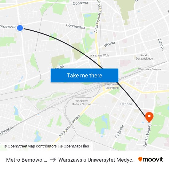 Metro Bemowo 07 to Warszawski Uniwersytet Medyczny map