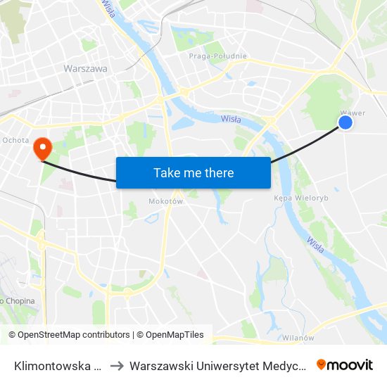 Klimontowska 01 to Warszawski Uniwersytet Medyczny map