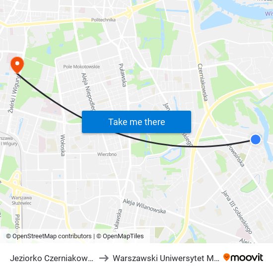 Jeziorko Czerniakowskie to Warszawski Uniwersytet Medyczny map