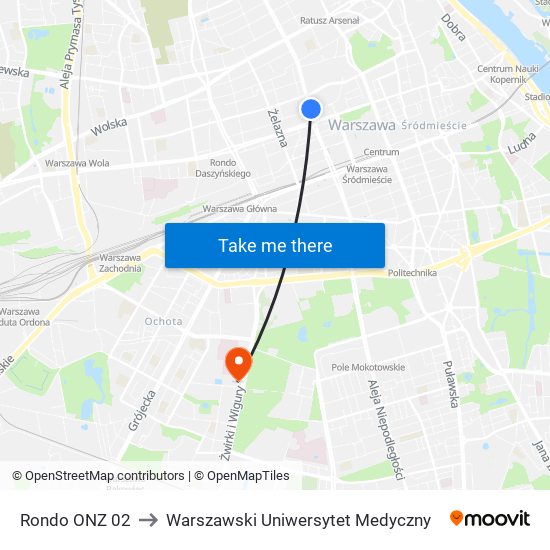 Rondo ONZ to Warszawski Uniwersytet Medyczny map