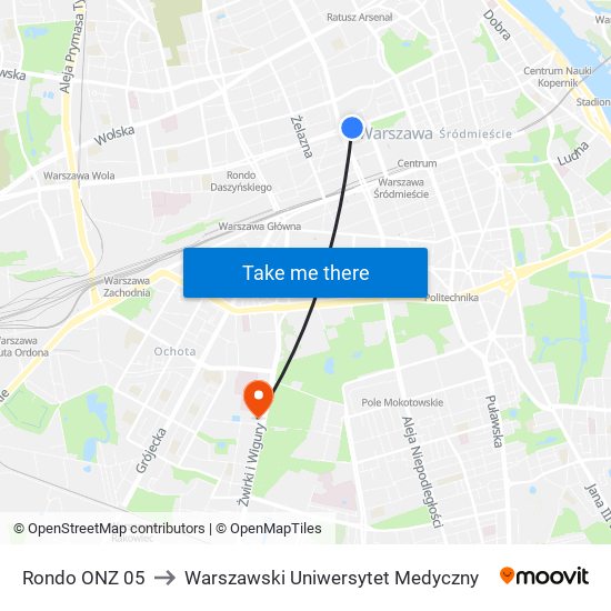 Rondo ONZ 05 to Warszawski Uniwersytet Medyczny map
