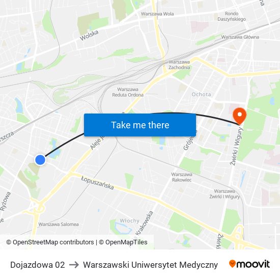 Dojazdowa 02 to Warszawski Uniwersytet Medyczny map