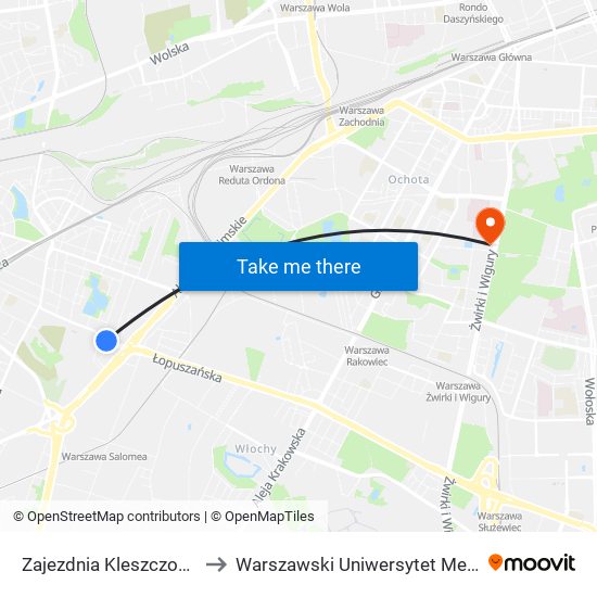 Zajezdnia Kleszczowa to Warszawski Uniwersytet Medyczny map