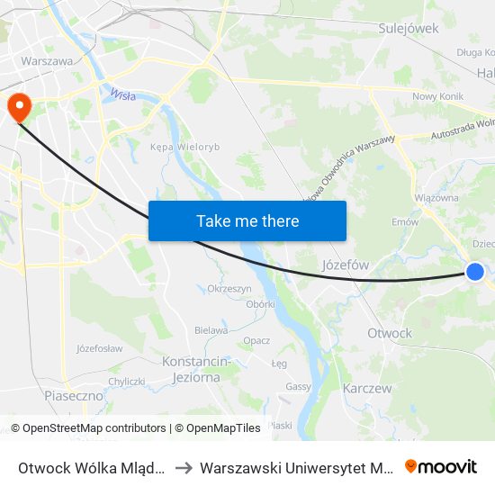 Otwock Wólka Mlądzka 04 to Warszawski Uniwersytet Medyczny map