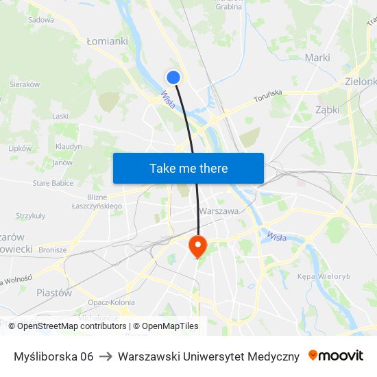 Myśliborska to Warszawski Uniwersytet Medyczny map