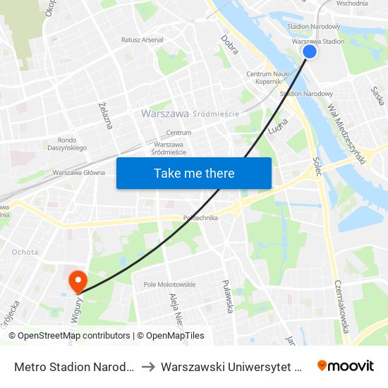 Metro Stadion Narodowy 07 to Warszawski Uniwersytet Medyczny map