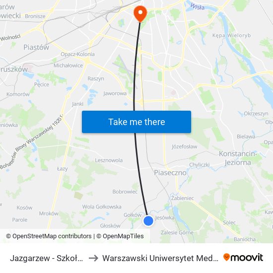 Jazgarzew-Szkoła to Warszawski Uniwersytet Medyczny map