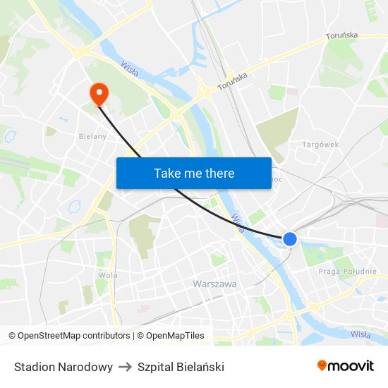 Stadion Narodowy to Szpital Bielański map