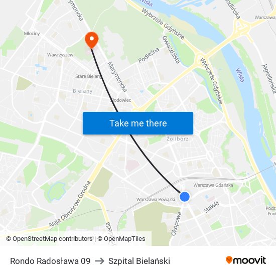 Rondo Radosława 09 to Szpital Bielański map