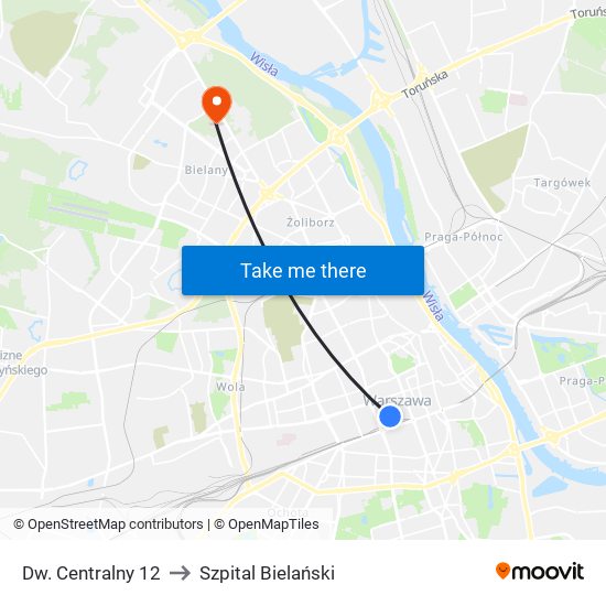Dw. Centralny 12 to Szpital Bielański map