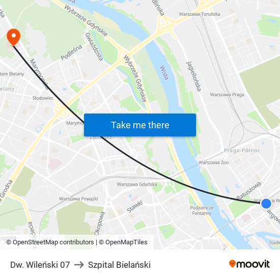 Dw. Wileński 07 to Szpital Bielański map