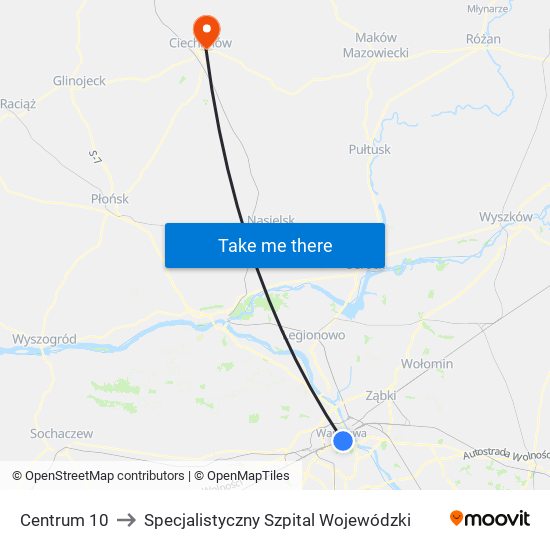 Centrum to Specjalistyczny Szpital Wojewódzki map