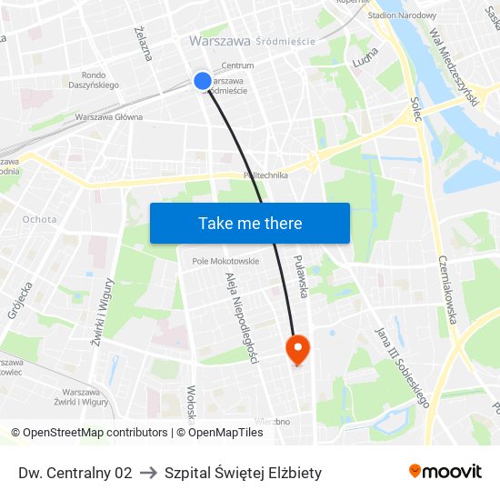 Dw. Centralny to Szpital Świętej Elżbiety map