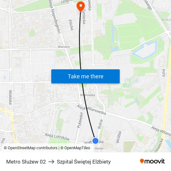 Metro Służew 02 to Szpital Świętej Elżbiety map