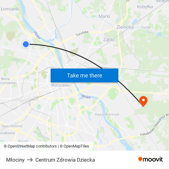 Młociny to Centrum Zdrowia Dziecka map