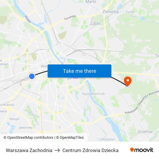 Warszawa Zachodnia to Centrum Zdrowia Dziecka map