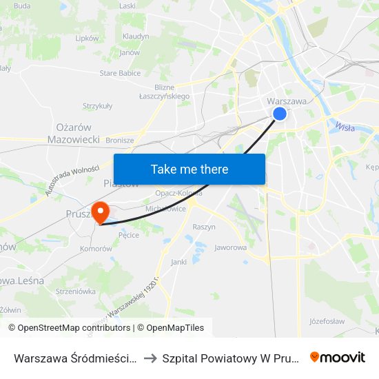 Warszawa Śródmieście WKD to Szpital Powiatowy W Pruszkowie map