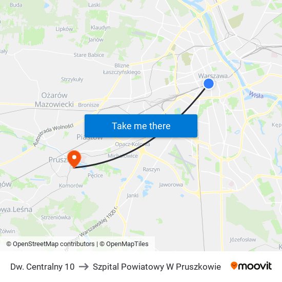 Dw. Centralny 10 to Szpital Powiatowy W Pruszkowie map