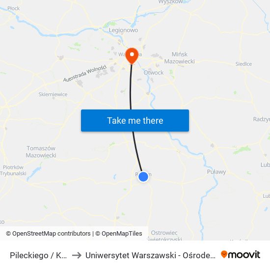 Pileckiego / Kelles-Krauza to Uniwersytet Warszawski - Ośrodek Dydaktyczny Ksawerów map