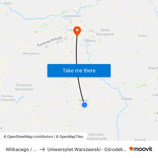 Witkacego / Godowska to Uniwersytet Warszawski - Ośrodek Dydaktyczny Ksawerów map