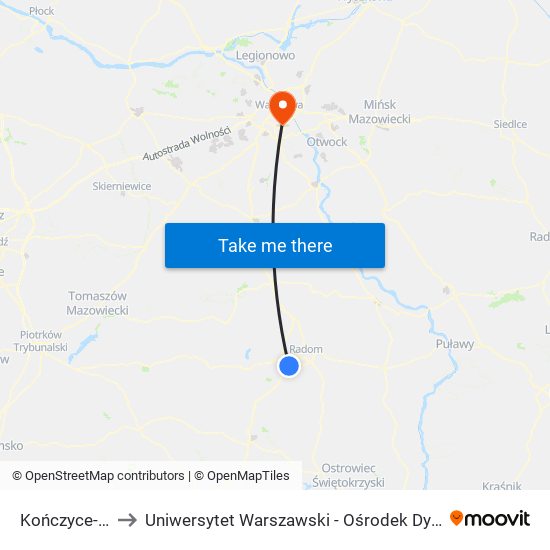 Kończyce-Kolonia to Uniwersytet Warszawski - Ośrodek Dydaktyczny Ksawerów map