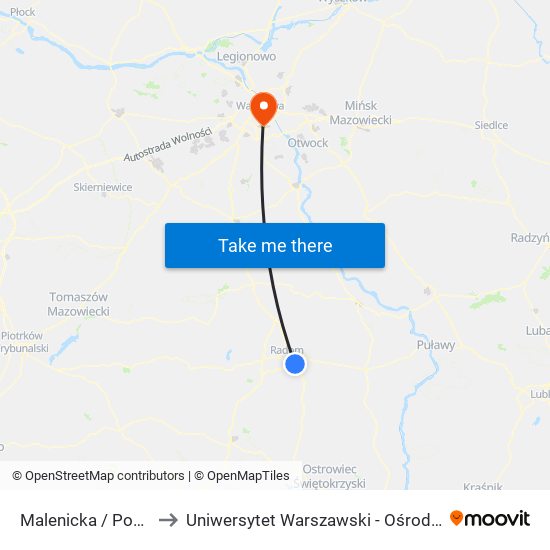 Malenicka / Poziomkowa (Nż) to Uniwersytet Warszawski - Ośrodek Dydaktyczny Ksawerów map