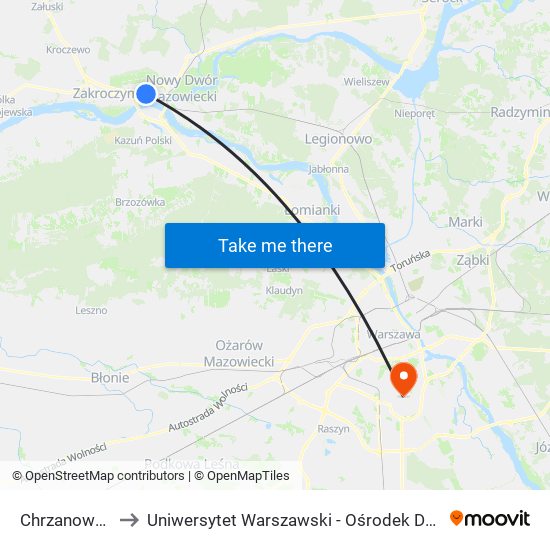 Chrzanowskiego II to Uniwersytet Warszawski - Ośrodek Dydaktyczny Ksawerów map