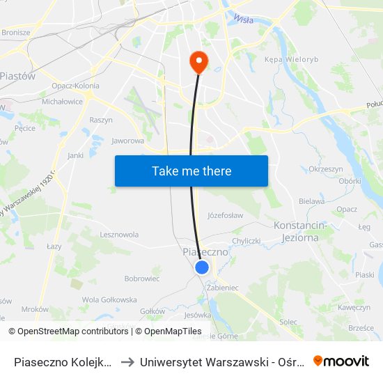 Piaseczno Kolejka Piaseczyńska 03 to Uniwersytet Warszawski - Ośrodek Dydaktyczny Ksawerów map