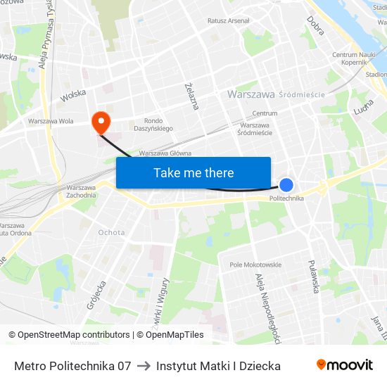Metro Politechnika 07 to Instytut Matki I Dziecka map
