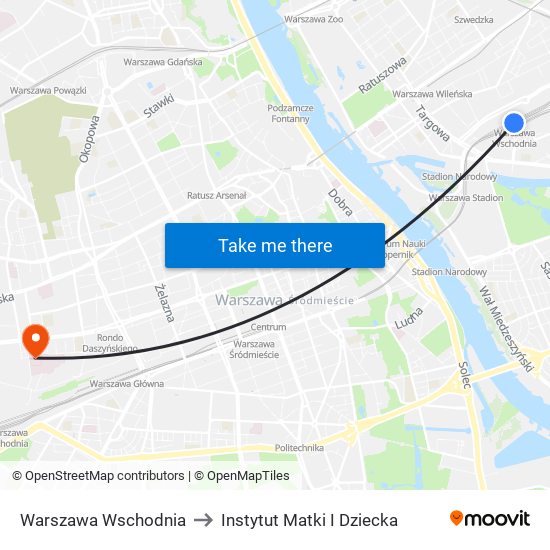 Warszawa Wschodnia to Instytut Matki I Dziecka map