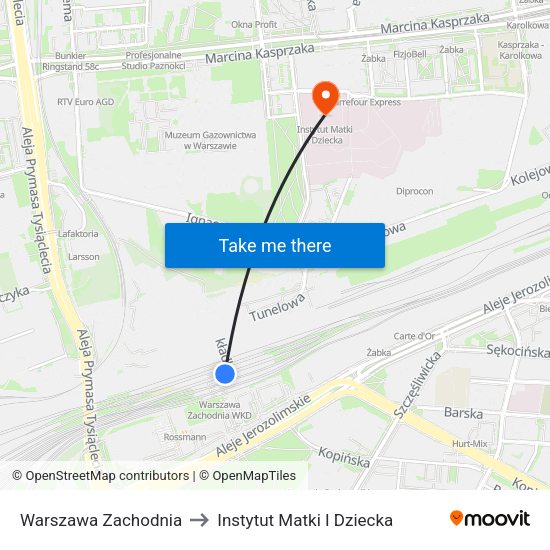 Warszawa Zachodnia to Instytut Matki I Dziecka map