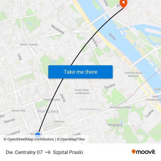 Dw. Centralny 07 to Szpital Praski map