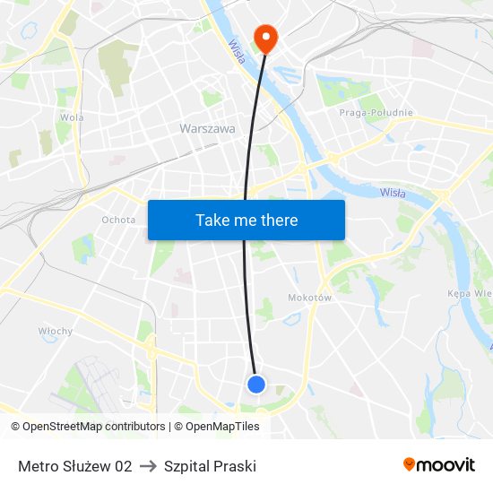 Metro Służew 02 to Szpital Praski map