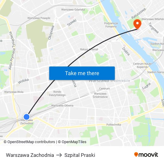 Warszawa Zachodnia to Szpital Praski map