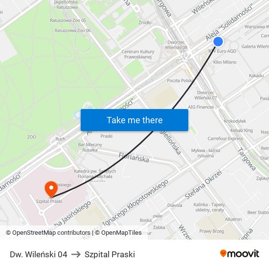 Dw. Wileński 04 to Szpital Praski map