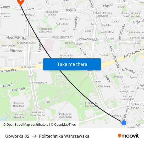 Goworka 02 to Politechnika Warszawska map