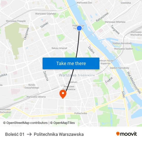Boleść 01 to Politechnika Warszawska map
