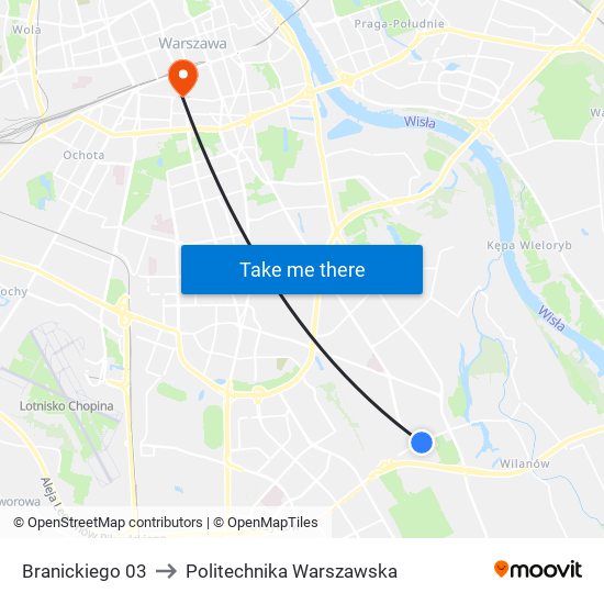 Miasteczko Wilanów to Politechnika Warszawska map