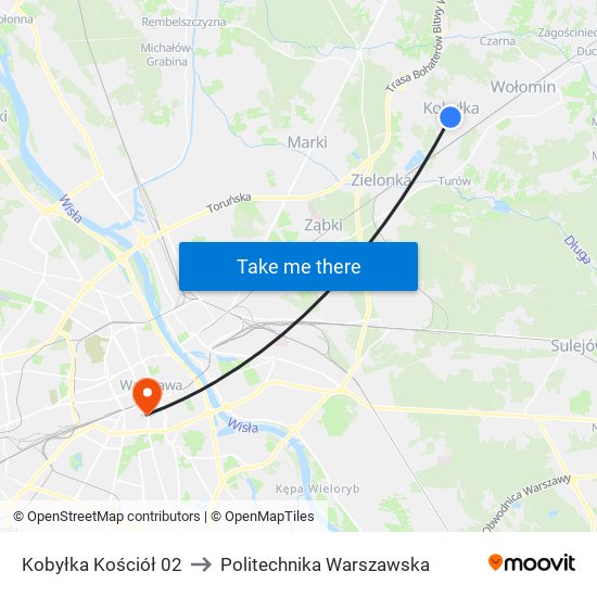 Kobyłka Kościół to Politechnika Warszawska map